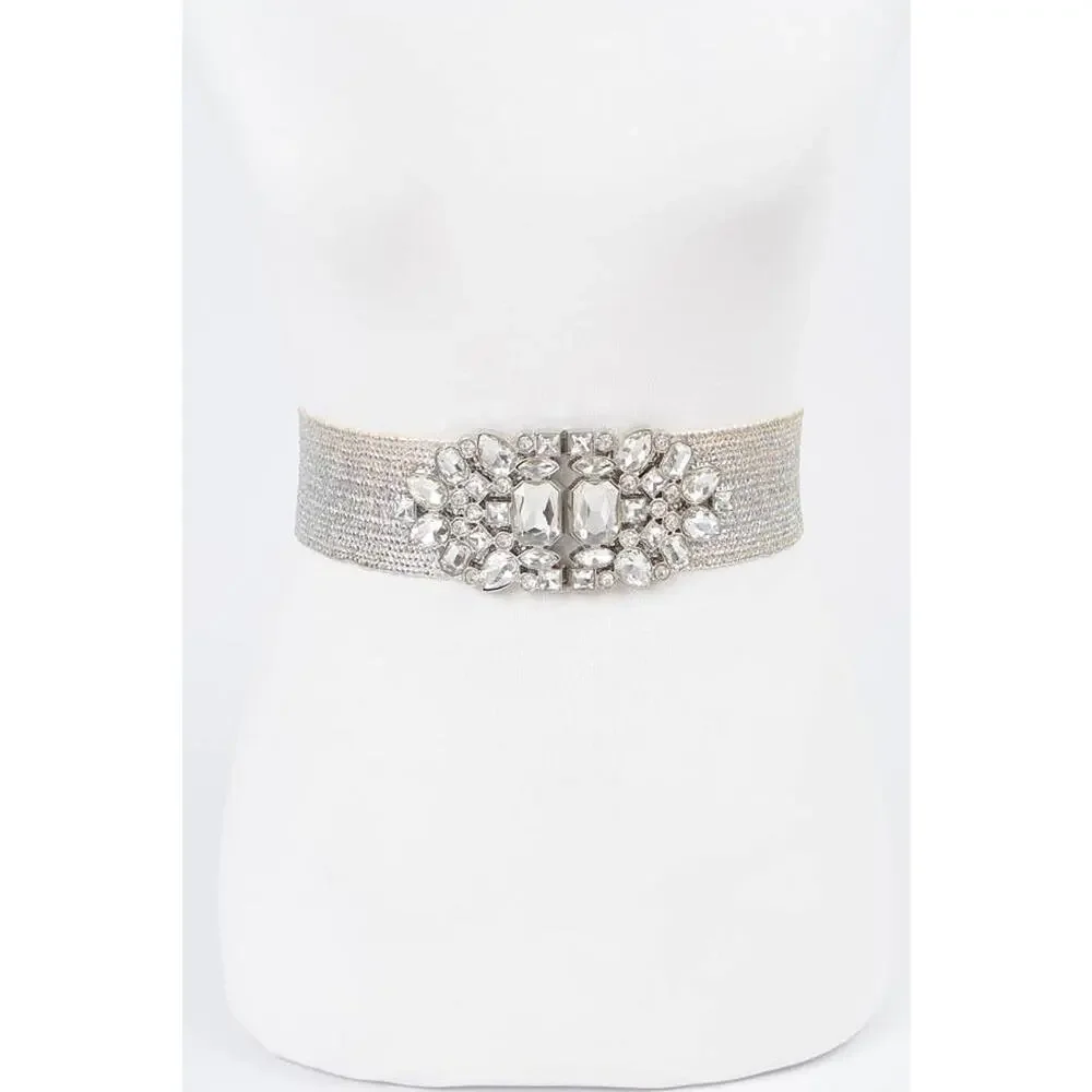 Multi Stone Metallic Straw Stretch Plus Size Belt
